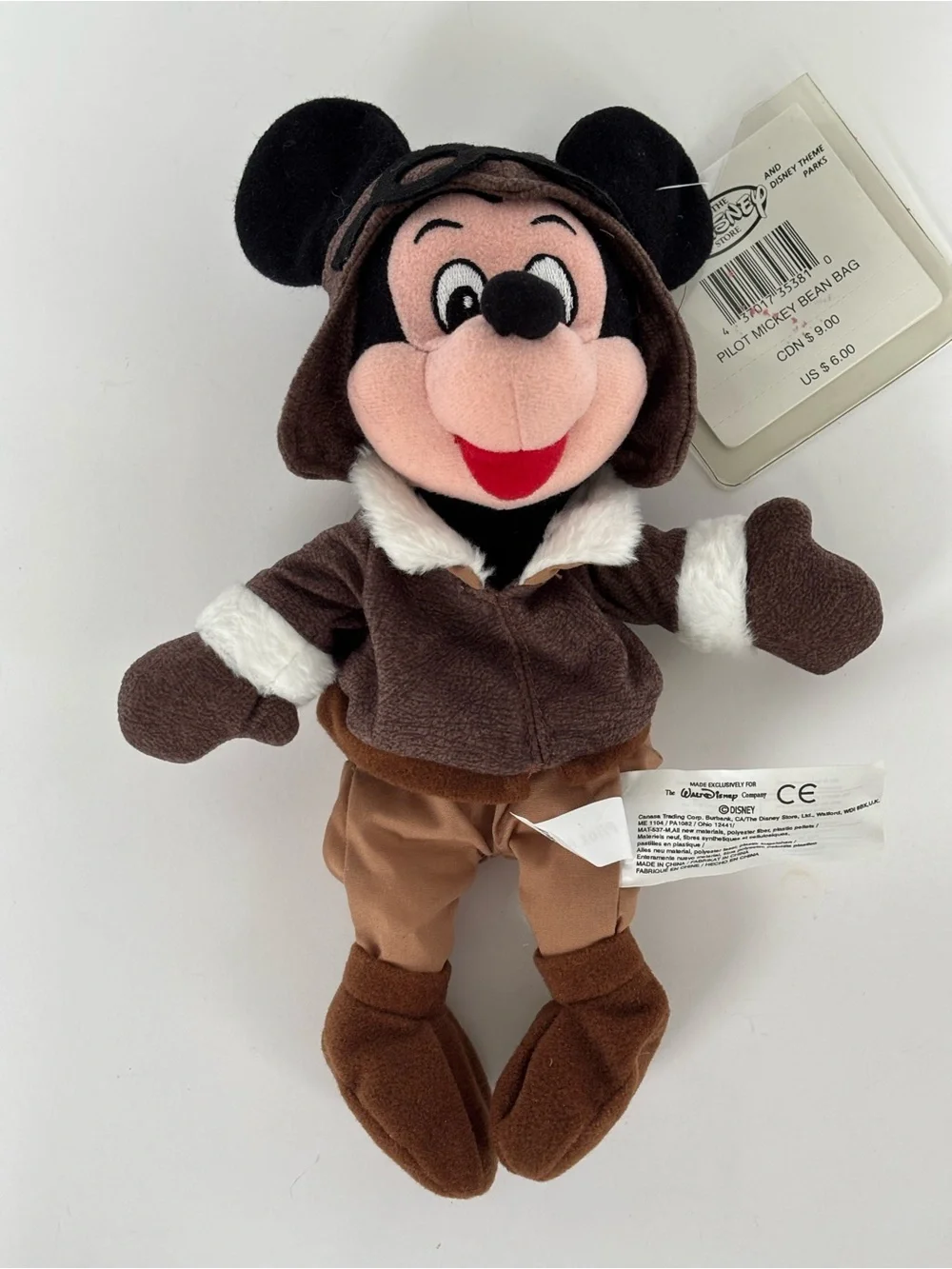 Vintage Disney Store Pilot Mickey Mouse Bean Bag Plush with Tags
